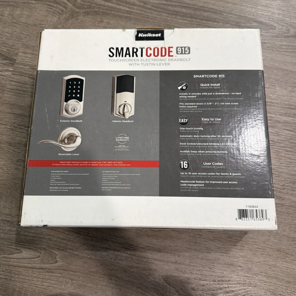 Kwikset 915 SmartCode Electronic Touchpad Tustin Lever Satin Nickel 97200-701